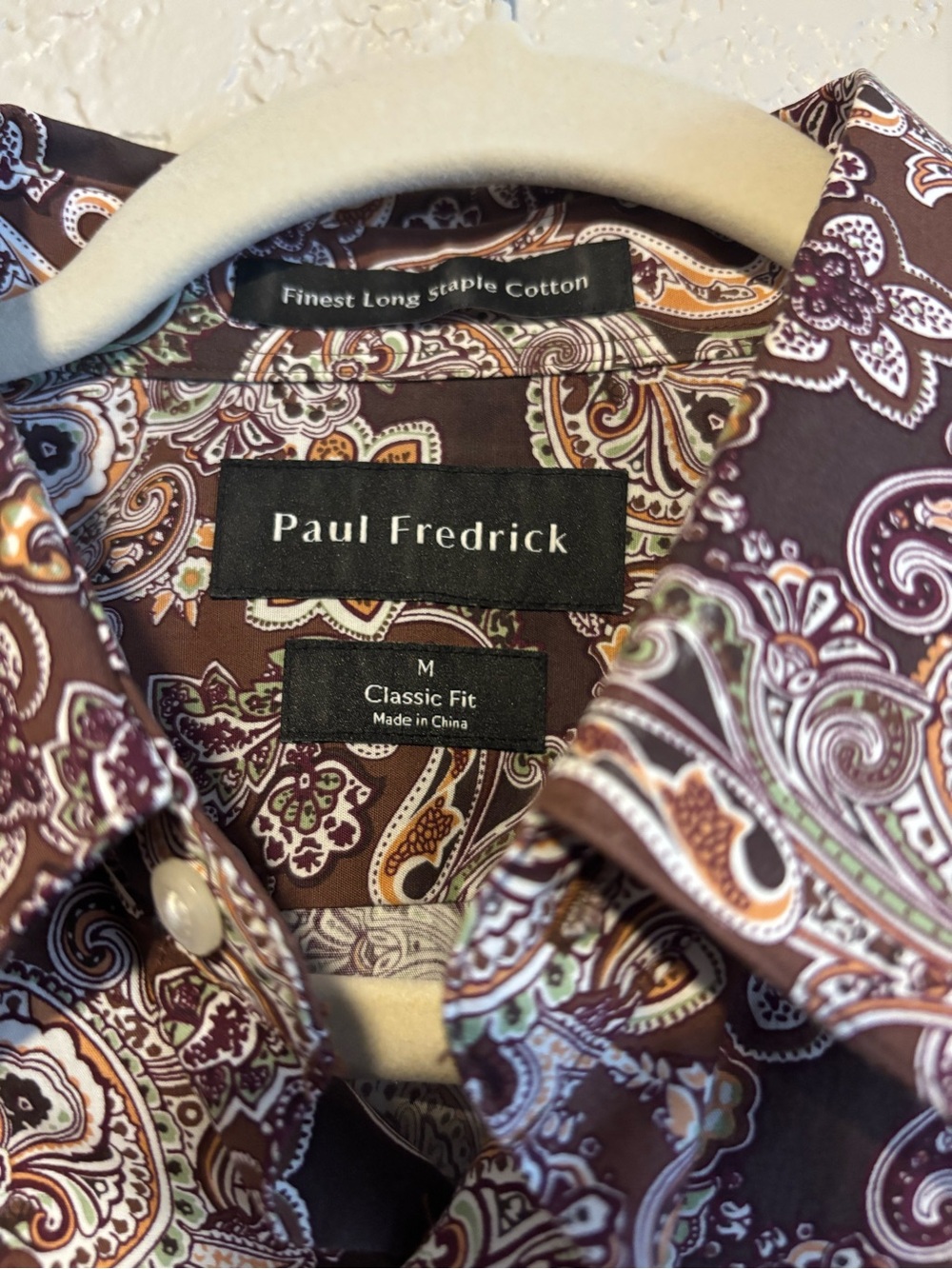 Paul Fredrick Brown and White Paisley Button-Down Shirt